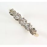 Early 20th C old diamond five stone ring, estimated total diamond weight 0.75 carats, mounted in 18