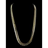 Flat curb link gold necklace, 8mm width, concealed clasp and safety clasp, 42cm in length, in 9