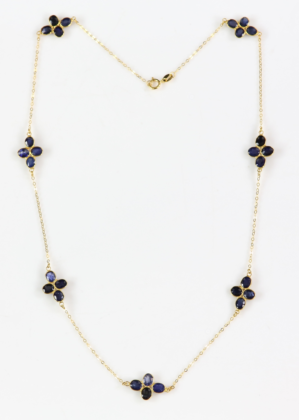 Sapphire cluster necklace; seven clusters of four oval faceted sapphires in floral formation - Image 2 of 8