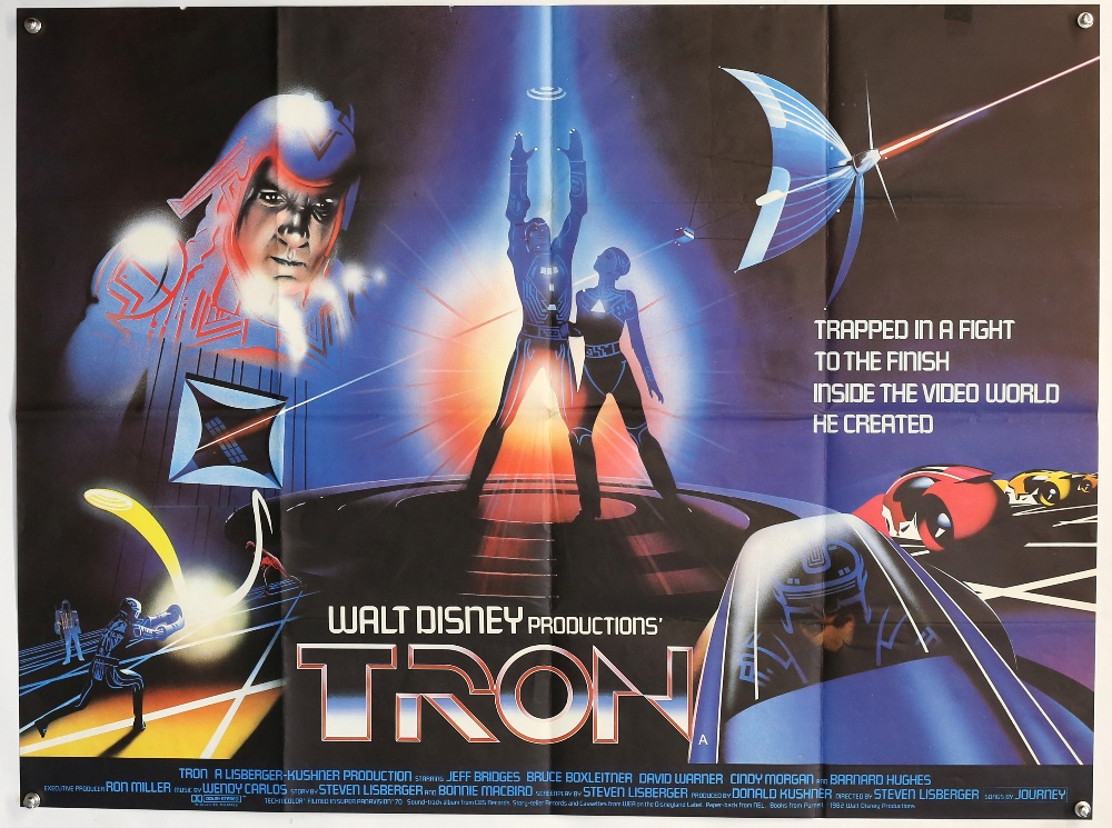 Tron (1982) British Quad and Double Bill film posters, starring Jeff Bridges, Disney, folded, 30 x