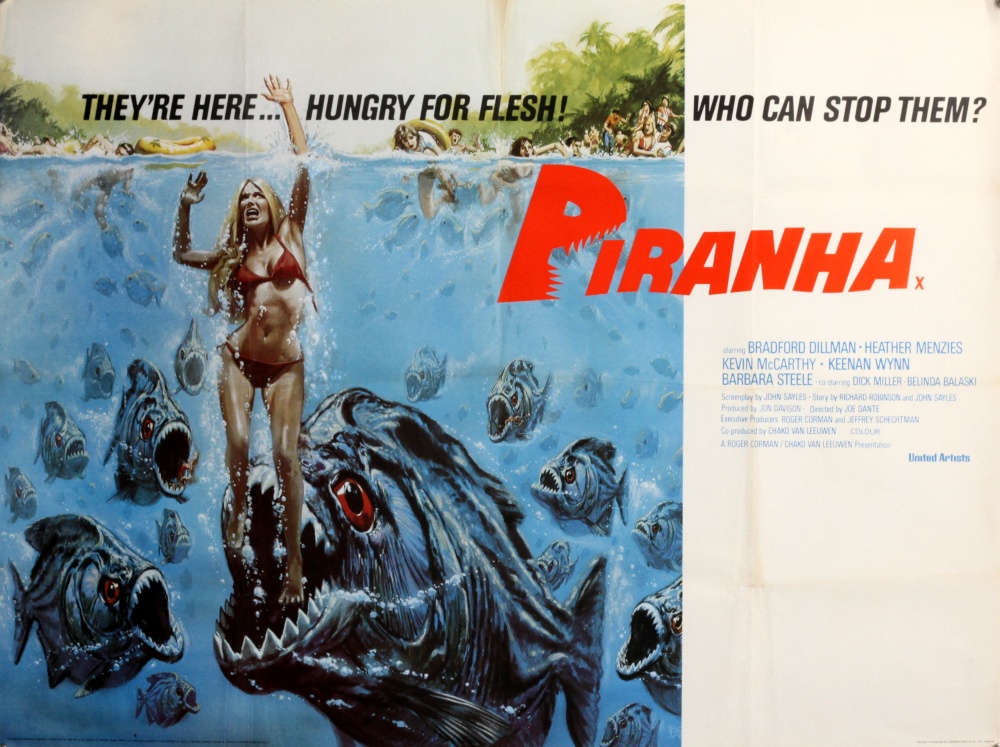 Piranha (1978) British Quad film poster, artwork by Bob Larkin, United Artists, folded, 30 x 40