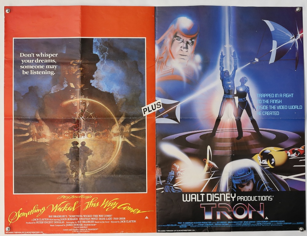 Tron (1982) British Quad and Double Bill film posters, starring Jeff Bridges, Disney, folded, 30 x - Image 2 of 2