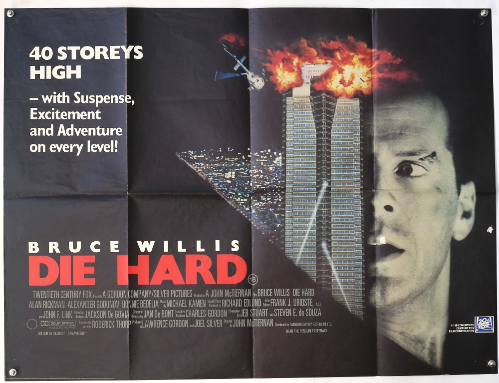 Die Hard (1988) British Quad film poster, starring Bruce Willis, folded, 30 x 40 inches.