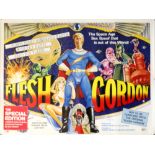 Flesh Gordon (1974) British Quad film, sex-comedy spoof, Sam Peffer artwork, rolled, 30 x 40 inches.