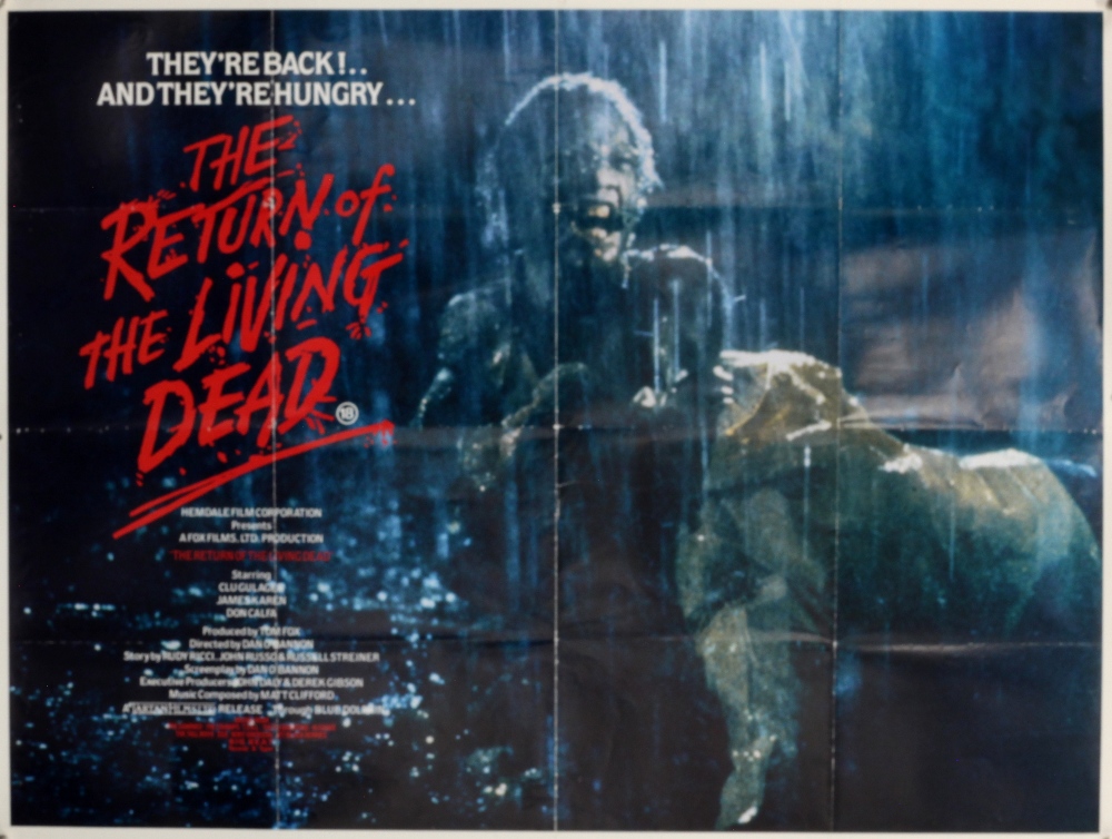 The Return of the Living Dead (1985) British Quad film poster, Zombie Horror, Fox Films, folded,