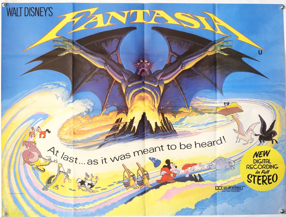 Fantasia (1982) British Quad film poster, artwork by Brian Bysouth, Walt Disney, folded, 30 x 40