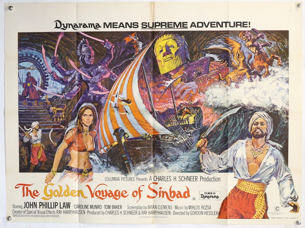 The Golden Voyage of Sinbad (1973) British Quad film poster, artwork by Brian Bysouth, Columbia,