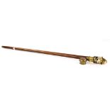 Brass mounted telescope walking stick, brass handle unscrews and telescope extends out and pivots,