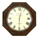 19th century octagonal wall clock with single train fusee movement, the white enamel dial signed B