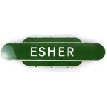 A BR Southern Region Totem Station Sign for Esher, white lettering on a green ground, 26 x 93cm. .