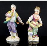 Two Meissen figures figurines, a girl carrying flowers in her apron inscribed on the base 6 / 111