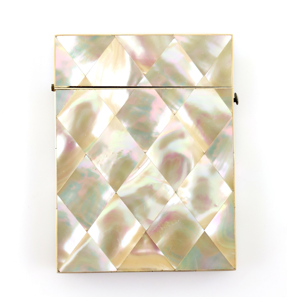 19th century mother of pearl and abalone card case, the front with a diamond shaped mother of - Image 2 of 2