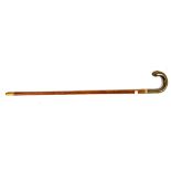 18ct gold mounted and horn-handled walking stick, 88cm long,. .