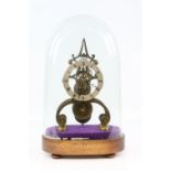 19th century brass single fusee skeleton clock on mahogany base under a glass dome 35 cm . .