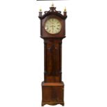 18th Century mahogany eight day long case clock with painted dial, makers mark rubbed, with second
