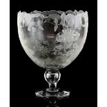 A large Dartington Crystal vase with conical foot and spherical knop, cut and engraved with