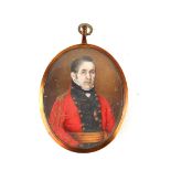 19th century portrait of a military gentleman, oval, 7.5 x 6cms in gilt frame. .