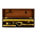 19th century brass telescope and stand, in fitted mahogany case. width of case 54 cm. No Maker's