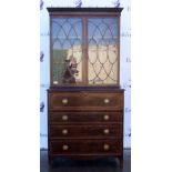 19th century mahogany, crossbanded and line inlaid secretaire bookcase, with astragal glazed