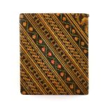 Tunbridge ware card case with flip top and banded patterned decoration, 8.5 x 7 cmsProvenance; a