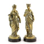 Pair of bronze classical figures representing wealth and industry, 23cm excluding base. .