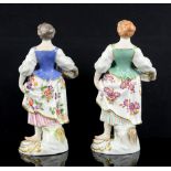 Two Meissen figures figurines girl with a basket of flowers inscribed on the base, 19 / 1047 and 43,