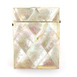 19th century mother of pearl card case with diamond patterning each panel engraved with ferns and