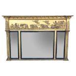 19th century gilt framed rectangular over mantel mirror, with three bevelled plates, with a