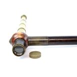 Early 20th century Telescope walking stick, the shaft with a turned wood ball handle with