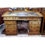 19th century mahogany pedestal writing desk, the gallery top over nine drawers with dummy drawers to