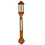 19th century oak stick barometer retail mark for J Hicks 8,9&10 Hatton Garden London, 103cm. .