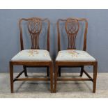 Pair of 19th/20th century mahogany single chairs with shaped pierced splat backs,. .