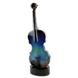 Murano calcedonia glass violin by Dino Rosin, on black glass plinth base signed Dino Rosin to the