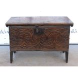 18th Century oak coffer of plank construction - 75 cm wide. .