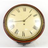 19th century mahogany single fusee wall clock diameter 40cm . .