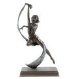 Benson Landes (1927-2013), Sprite patinated bronze figure of a dancing nude on a rectangular base,