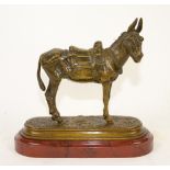 20th century bronze of a mule, on red marble base, signed Jerome, h20cm including base. .