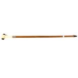 Early 20th century telescope walking stick, with vintage ivory billiard ball handle with three