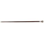 Sterling silver mounted walking stick, the handle with scrolling decoration, marked '925', 91cm