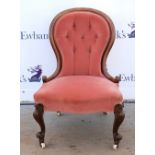 19th Century mahogany button back nursing chair . .