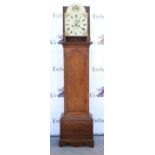 18th century oak eight day longcase clock with two train movement, with dial painted with floral