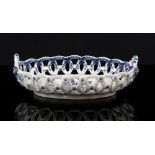 First period Worcester porcelain oval form two handled reticulated basket circa 1775, in