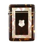 19th century tortoiseshell card case with mother of pearl decoration, 10 x 7 cmsProvenance; a