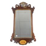 George III mahogany fret framed wall mirror with phoenix surmount and shell inlaid decoration,