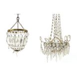 Cut-glass chandelier with gilt-metal mount, diam, 36 cm, and two others (3). .