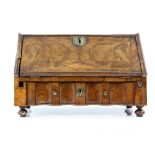 18th/19th walnut table top bureau, with herringbone inlaid decoration, fall flap enclosing drawers