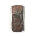 19th century engraved silver coloured metal card case, 8.5 x 4.5 cmsProvenance; a private collection