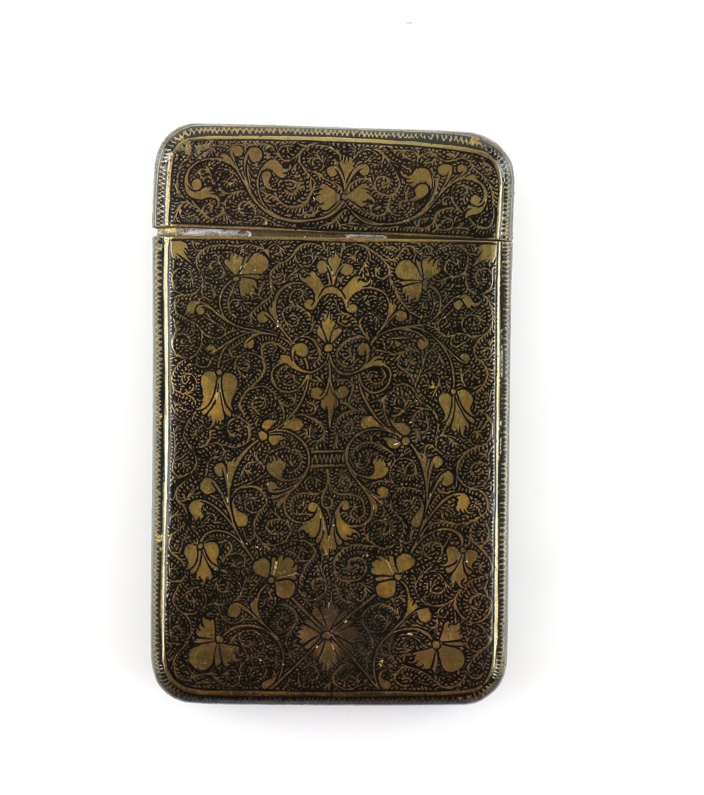 Indian metal card case with all over flower and foliage decoration, 9.5 x 5.5 cms Provenance; a - Image 2 of 2