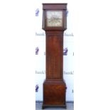 18th century oak eight day long case clock by A Henslit of Bristol, brass dial with subsidiary