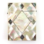 19th century mother of pearl and abalone card case, the front with a diamond shaped mother of